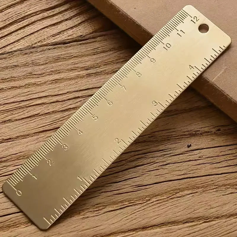 1pc Vintage Brass Straight Ruler for Students Creative Metal Ruler School Supplies