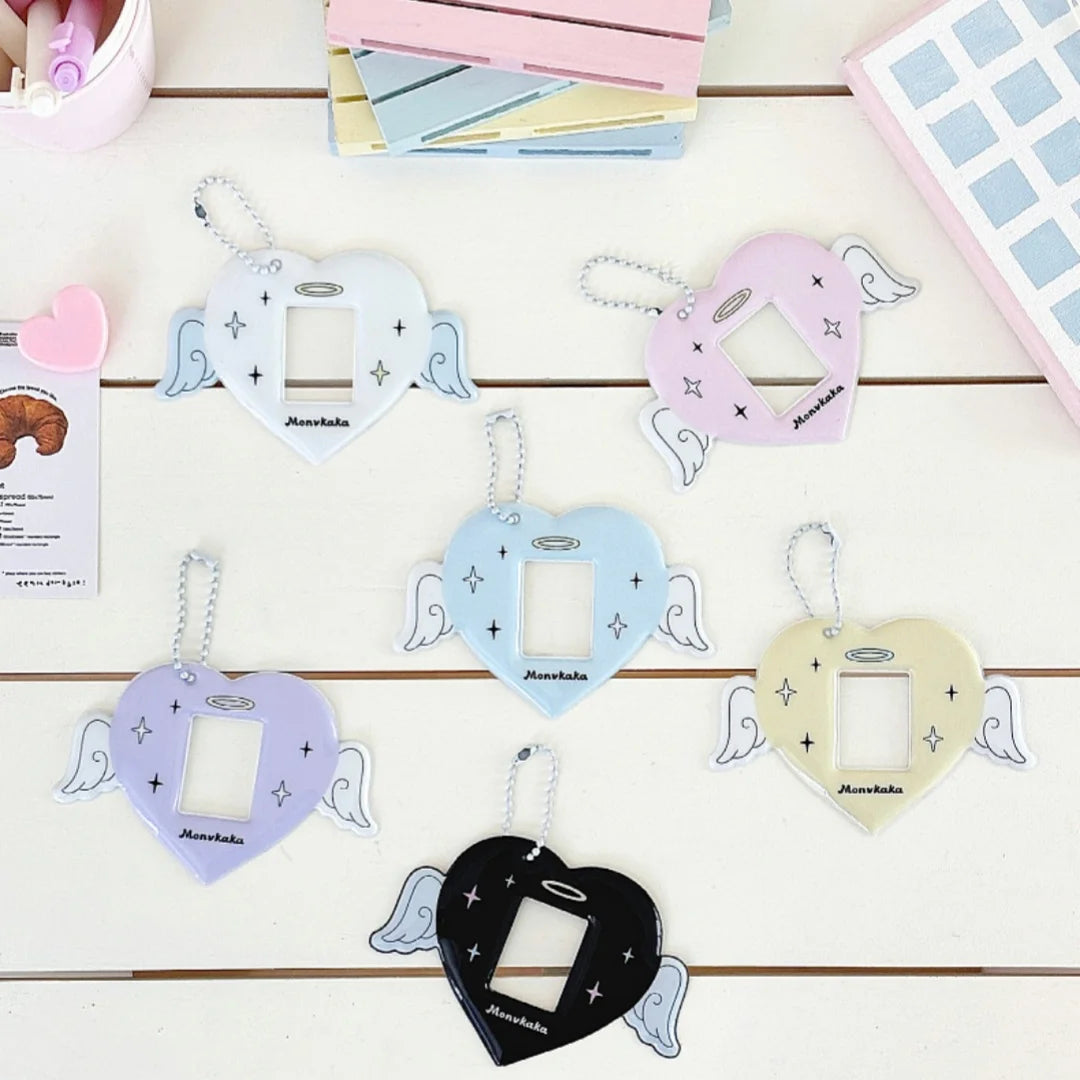 Love Wings PVC Card Cover Keychain Ornament 1-inch Idol Photo Protective Sleeve Storage Display ID Card Holder Bag Hanging Decor