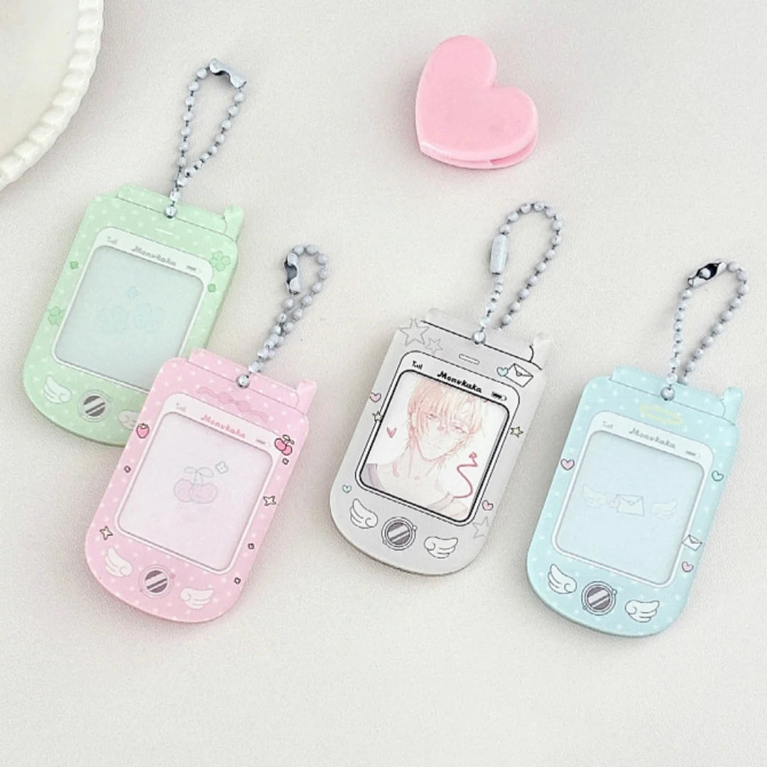 Acrylic Mobile Phone Shape 3 inch & 1 inch Photo Card Holder Key Chain Idol Photocard Holder for Bag Pendant School Stationery